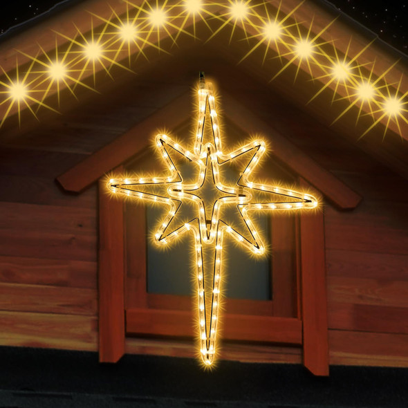 22" Star of Bethlehem Outdoor Lights, Metal Frame Waterproof 96 LEDs Warm Yellowish Lights,LED Lights for Christmas Nativity Scene Outdoor Yard Porch Festival Wedding Party,Time Switch