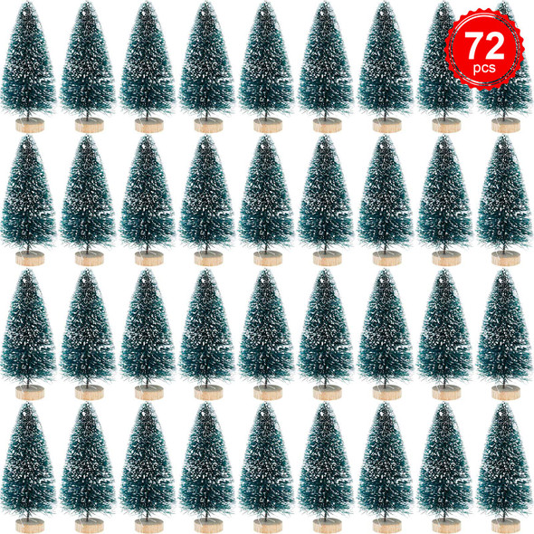 Mini Bottle Brush Pine Trees with Wood Base - Winter Snow Frost Decor and Ornaments, 72 Pieces Mini Bottle Brush Pine Trees with Wood Base - Winter Snow Frost Decor and Ornaments, 72 Pieces