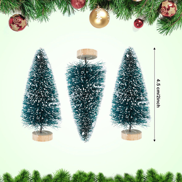 Mini Bottle Brush Pine Trees with Wood Base - Winter Snow Frost Decor and Ornaments, 72 Pieces Mini Bottle Brush Pine Trees with Wood Base - Winter Snow Frost Decor and Ornaments, 72 Pieces