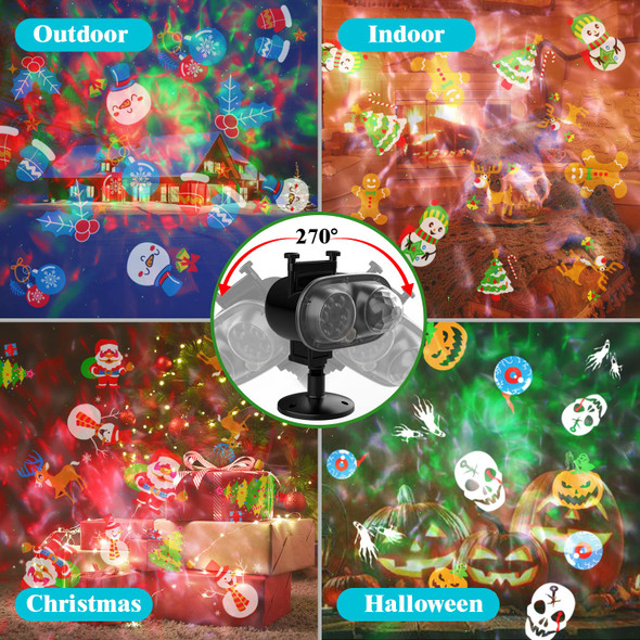 Christmas Halloween Projector Lights Outdoor,Holiday Lights Projector with Remote Control Timer,26 HD Effects (3D Ocean Wave & Patterns) Waterproof Landscape Lights for Halloween Party Decorations
