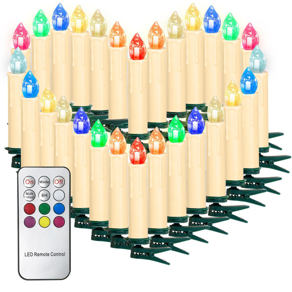 30PCS LED Flameless Taper Candles Battery Operated Christmas Tree Candles with Remote, Timer, Dimmer Battery Candle Flickering Colorful Light Window Candles Lights Christmas Home Party Decor