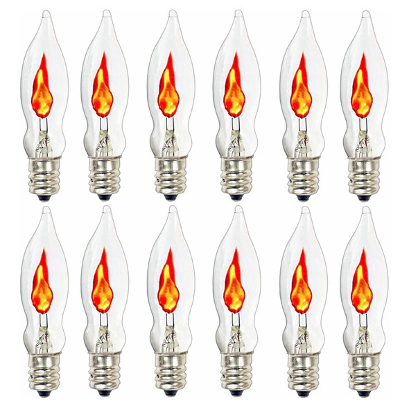 SUNSGNE Christmas Flicker Flame Light Bulbs, Crystal Clear Flame Tip Candelabra Bulbs, Flickering Replacement Bulbs Dances with a Orange Flame, 1 Watt, 120 Volt, E12 Candelabra Base, 12 Pack