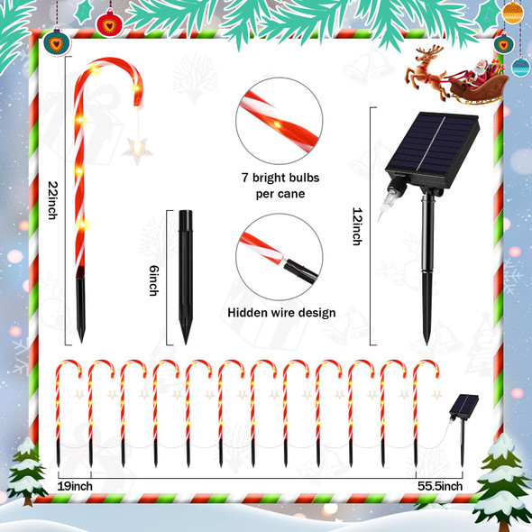 12 Packs Candy Cane Light Pathway, Outdoor Christmas Decorations 22’’ Solar Candy Cane Light Christmas Decorations Outside Solar Christmas Light Waterproof with 8 Modes for Garden Patio Yard