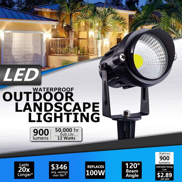 SUNVIE Outdoor Landscape LED Lighting 12W Waterproof Graden Lights COB Led Spotlights with Spiked Stand for Lawn Decorative Lamp US 3- Plug 6500K Daylight White (2 Packs) SUNVIE Outdoor Landscape LED Lighting 12W Waterproof Graden Lights COB Led Spotlights with Spiked Stand for Lawn Decorative Lamp US 3- Plug 6500K Daylight White (2 Packs)