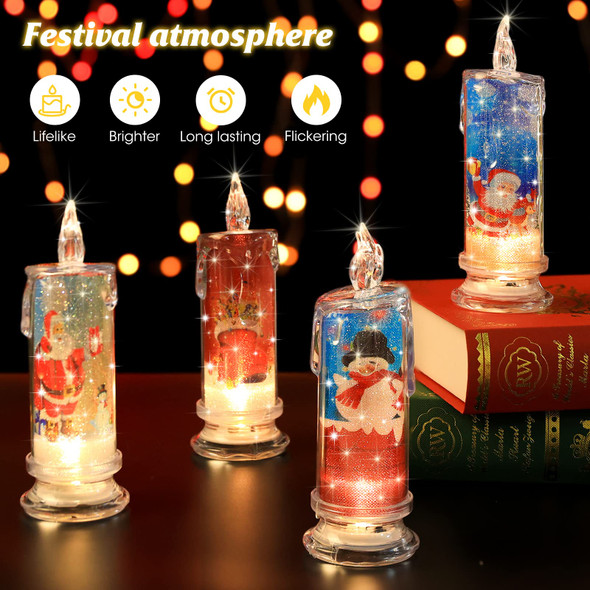 Christmas Flameless Candles with Santa Claus, Snowman,Decals Set of 4, Battery Operated Christmas Themed LED Candles for Festival Christmas Decorations