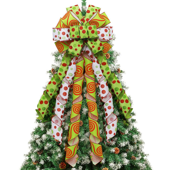 Christmas Tree Topper Wreath Bow Handmade Large Green Christmas Bow Tree Topper, 44"x13" Red Green Dot Bow for Xmas Ornament Holiday Home Decor Christmas Tree Topper Wreath Bow Handmade Large Green Christmas Bow Tree Topper, 44"x13" Red Green Dot Bow for Xmas Ornament Holiday Home Decor