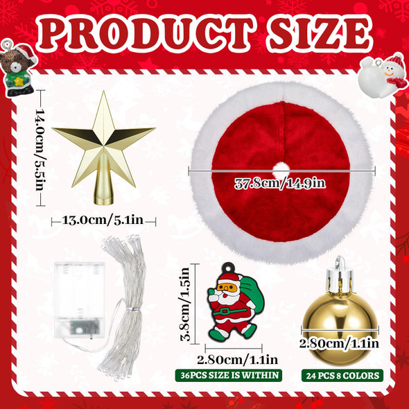 Syhood 63 Pcs Mini Christmas Tree Ornaments Set Mini Christmas Tree Decoration Gadget Small Tree Skirt Christmas Tree Star Topper Miniature Christmas Hanging Ornament with Light for Holiday Xmas Tree