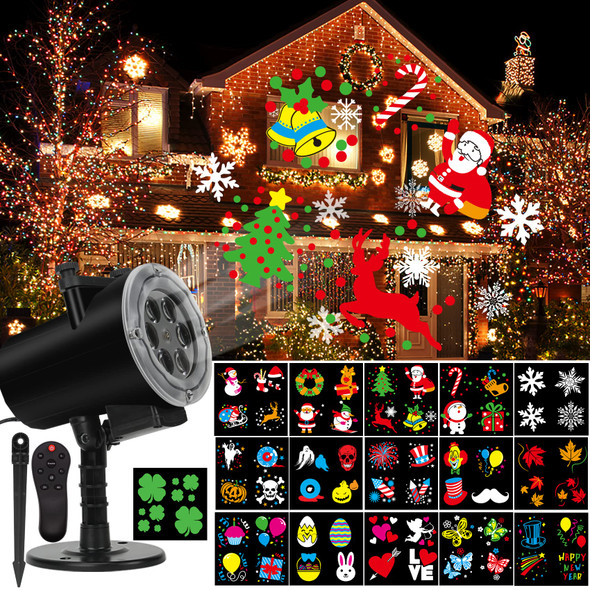 Christmas Light Projector, Holiday Projector Light with 16 Patterns Waterproof Outdoor Indoor Halloween Light with Remote Control for Celebration Christmas Birthday Party Landscape Decor