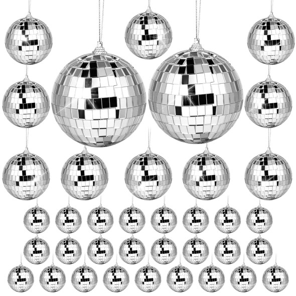 37 Pcs Disco Ball Silver Disco Mirror Ball for Party Decoration, Christmas Tree Ornaments Disco Ball Cup Toppers Wedding Birthday Party Festive