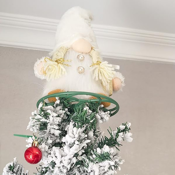 Gnome Christmas Tree Topper with with Lights Tree Topper Holder 12 Inch Tomte Gnome Christmas Ornaments Santa Gnomes Plush Christmas Decorations Holiday Home Décor White