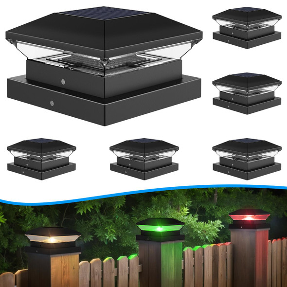 T-SUN Solar Post Cap Lights Color Changing Halloween Fence Post Cap Light with 4 Lighting Modes, 4x4 5x5 6x6 Wooden/Vinyl Post Cap Solar Light Outdoor for Deck Garden Porch Patio (6 Pack)