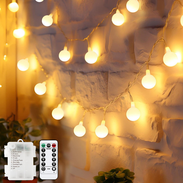 LED Globe String Lights Battery Operated 20FT 50LED Fairy Lights with 8 Lighting Modes, Hanging Lights for Bedroom Dorm Patio Garden Christmas Party, Warm White