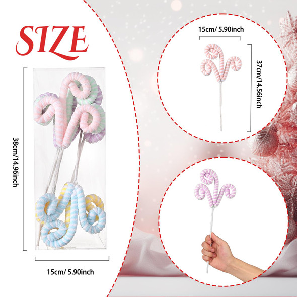 5pcs Set Macaron Color Christmas Decorations Picks, Christmas Tree Woolen Candy Cane Curly Pick, Christmas Tree Topper Decorations Home Vase Holiday Party Ornaments