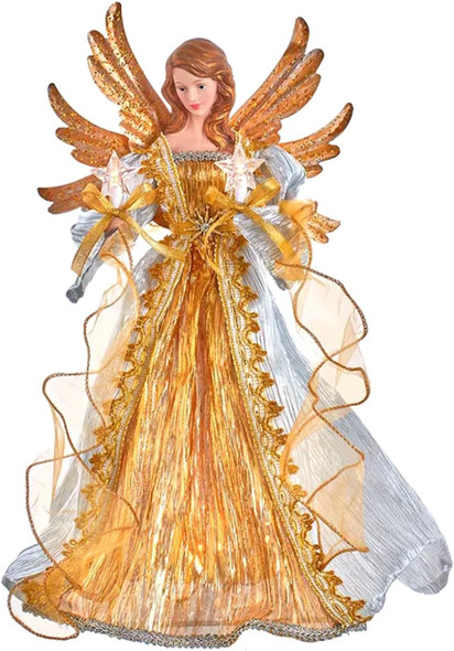The Bridge Collection 16" Golden Angel Tree Topper - Gold Angel Tree Topper - Lighted Tree Topper - Christmas Tree Angel