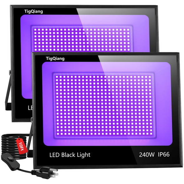 d 240W LED Black Light with 10ft Cable, IP66 Outdoor Blacklight Flood Light, Powerful Washer Light with Plug Switch for Christmas Halloween Neon Glow Dark Party Fluorescent Body Paint, 2 Pack