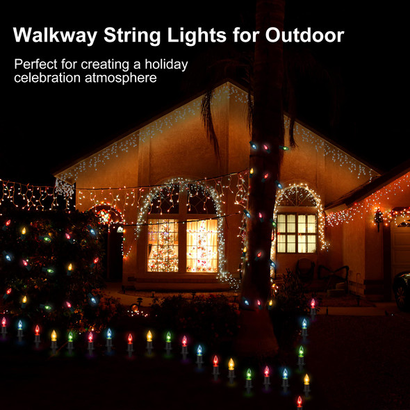 Christmas Pathway Lights Outdoor 29ft, 25 Packs C9 Christmas Walkway Lights with Stakes for Outside, Multicolor Xmas Pathway Lights for Christmas Outdoor Decorations Christmas Pathway Lights Outdoor 29ft, 25 Packs C9 Christmas Walkway Lights with Stakes for Outside, Multicolor Xmas Pathway Lights for Christmas Outdoor Decorations