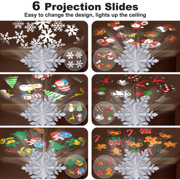 Christmas Tree Toppers Lighted with 6 Projection Modes, Christmas Snowflake Tree Topper with Built-in LED Rotating Lights, Silver 3D Glitter Projection for Xmas Party Holiday Decorations