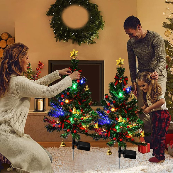 2 Set Solar Christmas Tree Lights Garden Stake Lights, Water-Proof LED Solar Powered Christmas Decorations Tree Lights Pathway Stake Lights for Yard Patio Landscape Decor(2set)