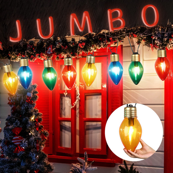 1 Roll Vintage Giant Christmas Lights 8" Jumbo Xmas String Lights with 8 Colorful Bulbs Multicolor C7 Light 10.5 ft Outdoor Christmas Light C7 Large Outdoor String Light for Indoor Outdoor Christmas