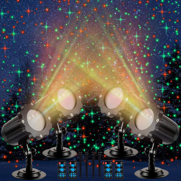 Treela 4 Pack Christmas Projector Lights Outdoor Decorations, Christmas Star Light Waterproof Holiday Projector LED Spotlights with Remote for Xmas Decor (Cute Star)