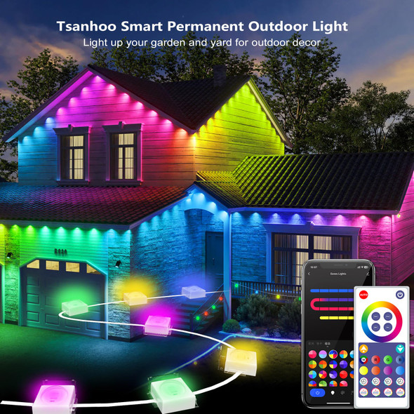 Smart Permanent Outdoor Lights, 100ft Smart Eave Lights with 72 LED Bulbs IP67 Waterproof DIY Multicolor for Christmas Halloween Party House Decor, Work with APP/Alexa/Google Assistant