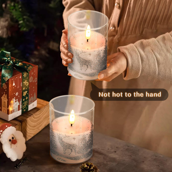 Christmas LED Glass Flameless Candles with Remote and Timer, Real Wax Battery Operated Candles Warm Color Flickering Light for Festival Home Party Decor(Pack of 3)-Silver