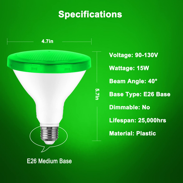 Green Colored Flood Light Bulbs - 15W(100W Equivalent) Green Bulb, Green Led Bulb with E26 Base Perfect for Porch, Christmas, Indoor, Outdoor, Party Decoration, Home Lighting, 2 Pack