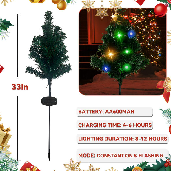 Solar Garden Stake Lights, 2pcs Outdoor LED Christmas Tree Lights Decoration, Multicolor Waterproof Solar Power LED Flash Lights for Pathway Lawn Yard Patio Solar Garden Stake Lights, 2pcs Outdoor LED Christmas Tree Lights Decoration, Multicolor Waterproof Solar Power LED Flash Lights for Pathway Lawn Yard Patio