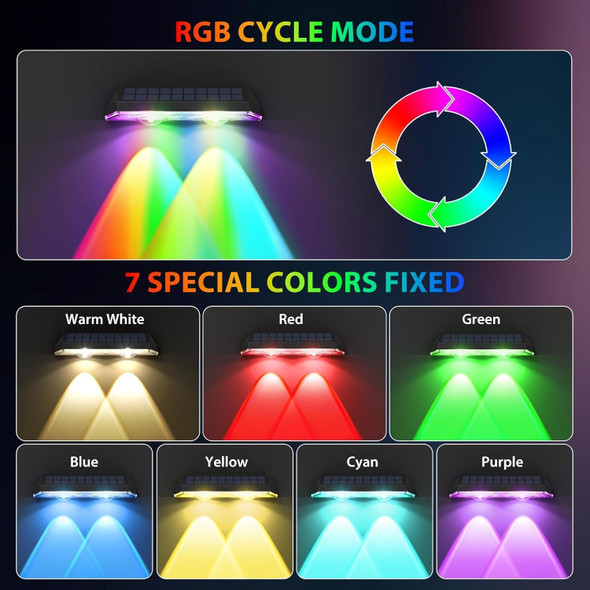 Solar Fence Lights,RGB & Warm White & 6 Colors Christmas Dusk to Dawn Deck Light, Fence Solar Lights Waterproof, Solar Outdoor Lights for Halloween Backyard/Railing/Wall/Step/Patio/Pool (8Pack)