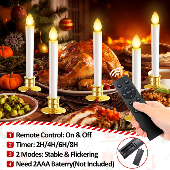 10 Pack Christmas Window Candles Lights Flameless Candles Battery Operated Candles with Remote Control Timer Gold Holders LED Candles for Party Thanksgiving Xmas Table Top Window Christmas Decorations