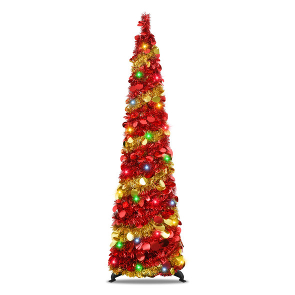 5-Foot Pop-Up Foldable Artificial Pencil Tree, Reusable, Christmas Tree with LED String Lights.Suitable for Holiday Decoration in Homes, Offices, and Parties(Red) 5-Foot Pop-Up Foldable Artificial Pencil Tree, Reusable, Christmas Tree with LED String Lights.Suitable for Holiday Decoration in Homes, Offices, and Parties(Red)