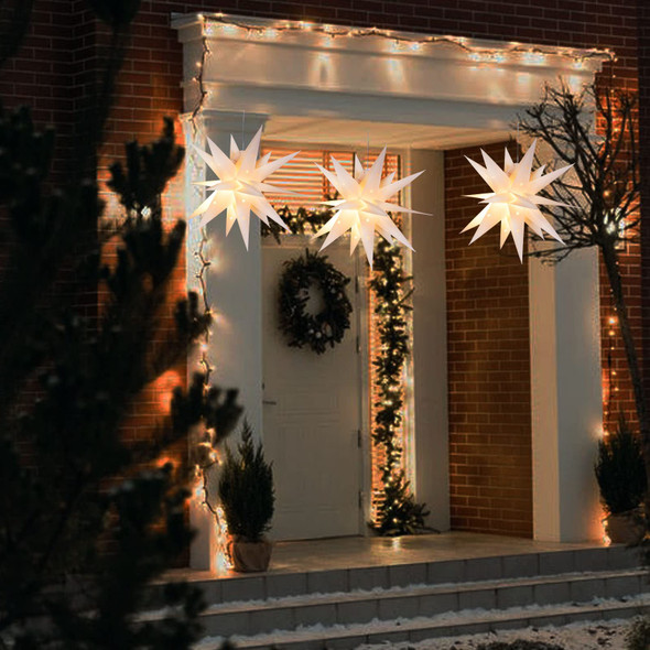17.7" Moravian Star Light by Battery Operated, 18 Point White Christmas Star Indoor & Outdoor Hanging PVC Paper Lantern Lamp with 3D Bright White Lighted Holiday Decoration 17.7" Moravian Star Light by Battery Operated, 18 Point White Christmas Star Indoor & Outdoor Hanging PVC Paper Lantern Lamp with 3D Bright White Lighted Holiday Decoration