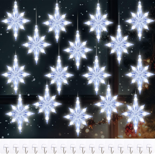 16 Pcs Bethlehem Christmas Window Star Lights Bulk LED Christmas Silhouette Hanging Window Lights with Suction Cups Plastic Lighted Star Tree Topper Decoration (Warm White) 16 Pcs Bethlehem Christmas Window Star Lights Bulk LED Christmas Silhouette Hanging Window Lights with Suction Cups Plastic Lighted Star Tree Topper Decoration (Warm White)