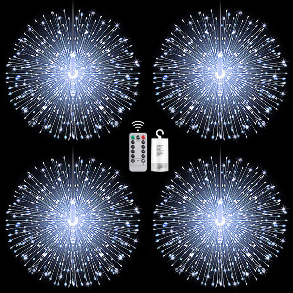 Bursting Star String Lights Christmas Lights, 225 LED 8 Modes Dimmable with Remote Control, Waterproof Copper Wire Decorative Hanging Star Lights for Party Patio Garden Decoration (White, 4PC) Bursting Star String Lights Christmas Lights, 225 LED 8 Modes Dimmable with Remote Control, Waterproof Copper Wire Decorative Hanging Star Lights for Party Patio Garden Decoration (White, 4PC)