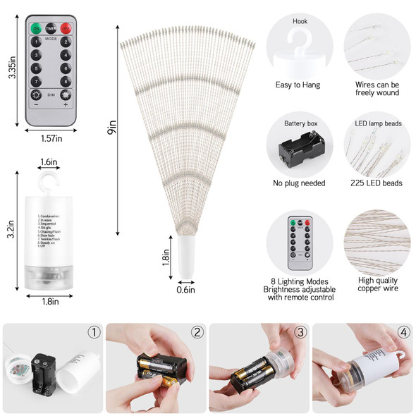 Bursting Star String Lights Christmas Lights, 225 LED 8 Modes Dimmable with Remote Control, Waterproof Copper Wire Decorative Hanging Star Lights for Party Patio Garden Decoration (White, 4PC) Bursting Star String Lights Christmas Lights, 225 LED 8 Modes Dimmable with Remote Control, Waterproof Copper Wire Decorative Hanging Star Lights for Party Patio Garden Decoration (White, 4PC)