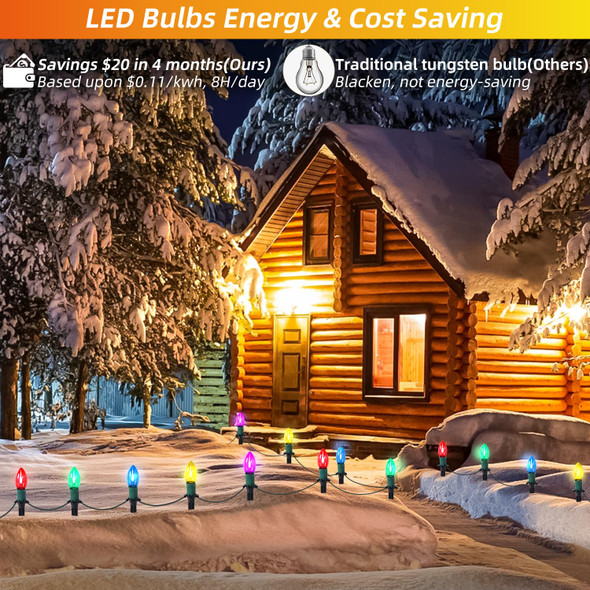 45Ft C9 Led Christmas Pathway Lights Outdoor, 30 Multicolor Bulbs Waterproof Connectable Christmas Walkway Lights with Stakes for Yard Lawn Sidewalk Driveway Christmas Decorations