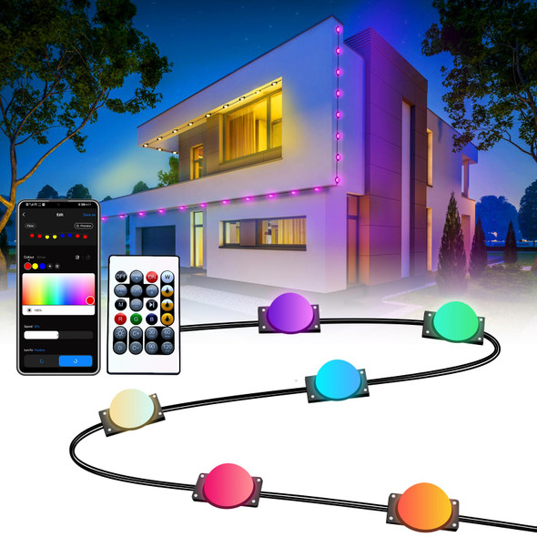 Smart Permanent Outdoor Lights Waterproof, 50FT 48LEDs Eaves Lights APP & Remote Control, Color Changing Outdoor Lights with DIY Modes for Party Holiday Christmas, Work with Alexa, Google Assistant