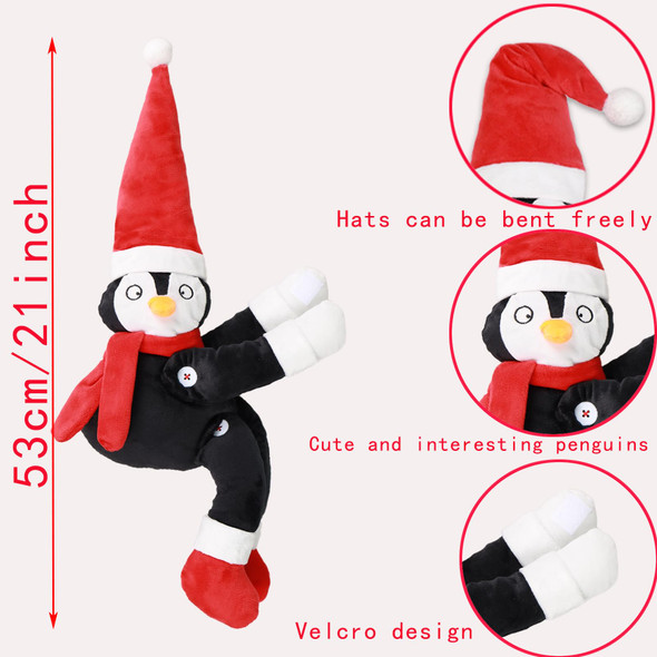 Christmas Tree Toppe Penguin Decorations with Lights，Christmas Penguin Embrace Tree Toppe with Lighted Star,Christmas Home Decor Curtain Tie Wine Bottle Decoration