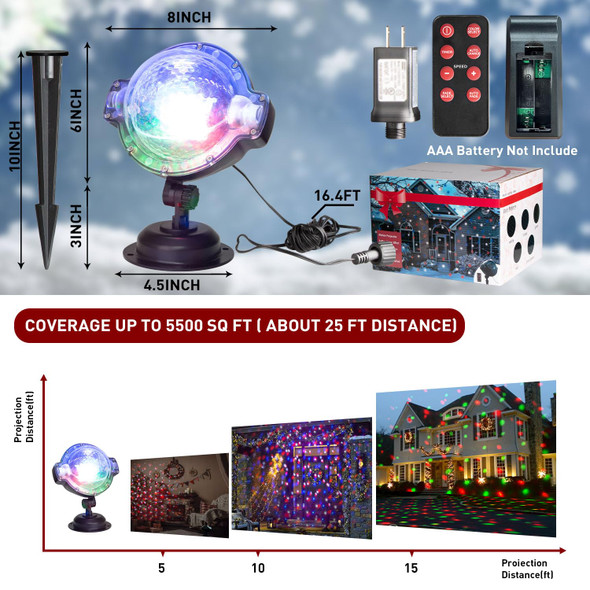 Vanthylit Christmas Projector Lights Outdoor Multi Function Rotating Falling Snow Projection for Xmas Moving Points Landscape Lights for Home Indoor Yard Garden Party with Not Include Battery