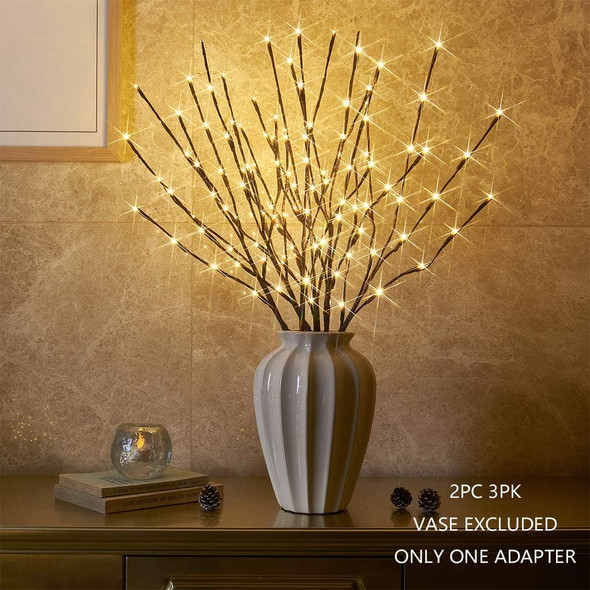Vanthylit Set of 2 3PK 30" Brown Lighted Twig Stakes 120 Warm White Pathway Light for Outdoor and Indoor (Vase Excluded)