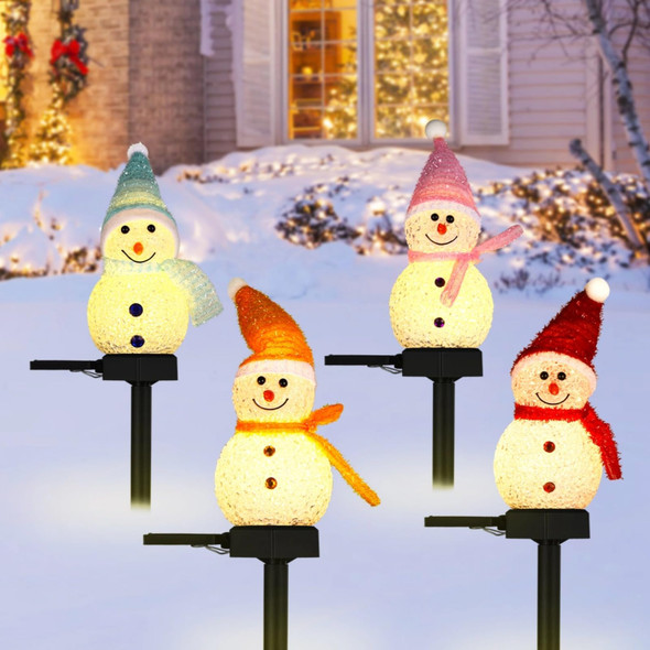 4 PCS Solar Snowman Light Decorations, Solar Christmas Snowman Stake Light, Outdoor Waterproof Solar Powered Garden Snowman Lights, Christmas Yard Decor, Decorative Pathway LED Light