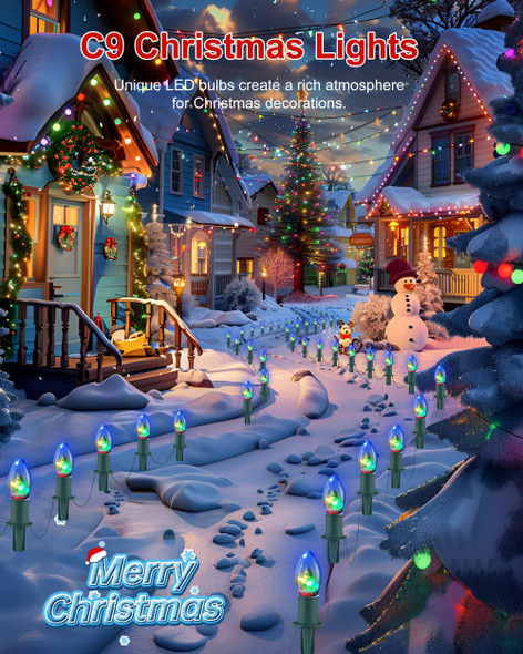 VCOKEN Christmas Pathway Lights Outdoor, 24.5FT Connectable C9 Christmas Walkway Lights with 20 LED and Stakes, Multicolored Waterproof C9 Christmas Lights Outdoor Decorations for Lawn Yard Sidewalk