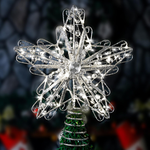 Verdenu Christmas Tree Topper with Diamond, 40 LED Star Tree Topper, Glitter Metal Christmas Tree Topper Lighted, LED Ornament Tree Topper for Christmas Decorations, Home or Holiday Decor