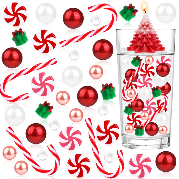 VIDELLY 6065PCS Christmas Floating Vase Filler Set, Clear Beads Pearls Candy Canes Christmas Stocking Stuffers Decorations for Vase Filler Table Centerpieces Party Home Decor