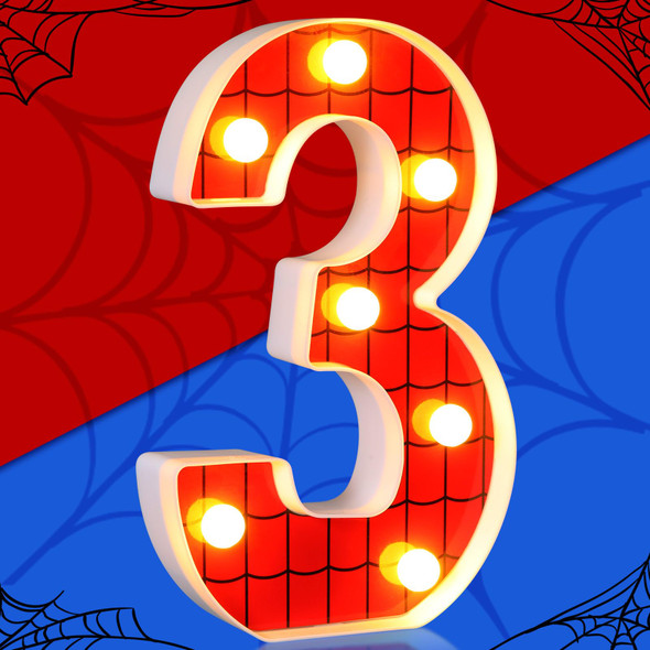 VIHOSE Spider LED Number Lights Spider Birthday Decoration Spider Light up Numbers Kids Boy Man Spider Birthday Party Supplies Marquee Night Light for Christmas Birthday Baby Shower(Number 3)