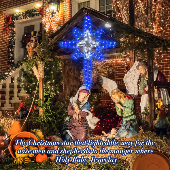 VIHOSE 3 Pack 21" Bethlehem Star Outdoor Lights with Cross, Waterproof LED Christmas Star Lights for Window Wall Roof, Star of Bethlehem Outdoor Lights for Xmas Holiday Party Decor(Blue White)
