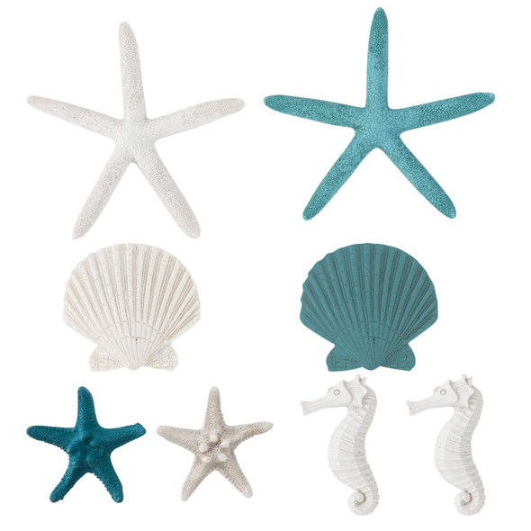 Resin Starfish Ornaments 8Pcs, Seashells Starfish Cake Topper Ocean Beach Themed Shell Starfish Seahorse Mediterranean-style for Wedding Birthday Party Christmas Decoration DIY Craft