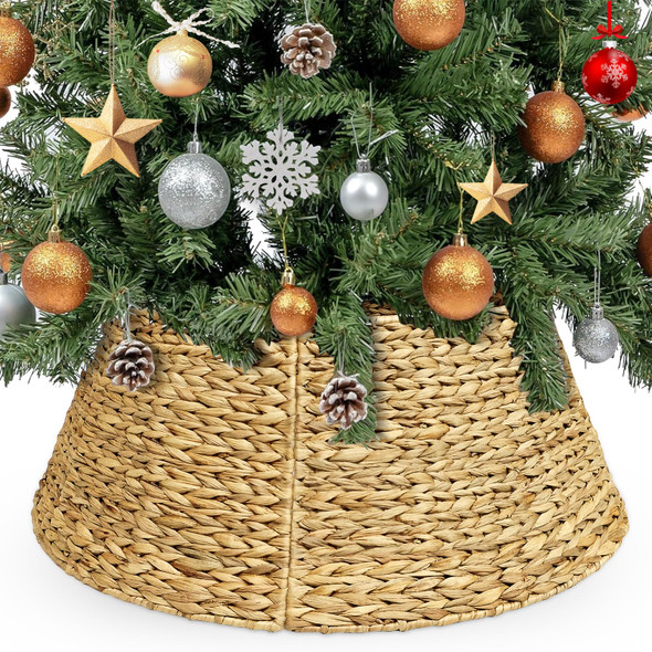 27in Christmas Tree Collar, Hand-Woven Natural Wicker Christmas Tree Basket Base Beautiful Christmas Tree Base Cover for Christmas Decoration