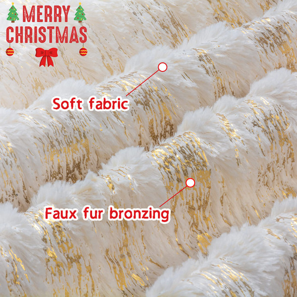 Christmas Tree Skirt 72 inch, Bronzing Gold and White Christmas Tree Decorations Indoor Sequin Tree Collar Faux Fur Plush Rug Xmas Large Mat Decor Ornaments for 7.5ft-13ft Tree