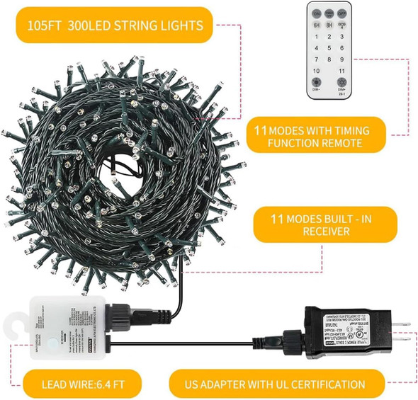 Christmas Lights, 300 LEDs 105FT Color Changing Christmas Tree Lights with 11 Modes Outdoor String Lights for Christmas Party Wedding Decor Christmas Lights, 300 LEDs 105FT Color Changing Christmas Tree Lights with 11 Modes Outdoor String Lights for Christmas Party Wedding Decor